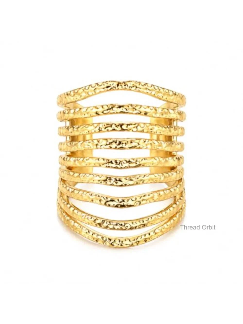 Gold Multi Layer Statement Ring, Wide Band Open Finger Stack Look Ring